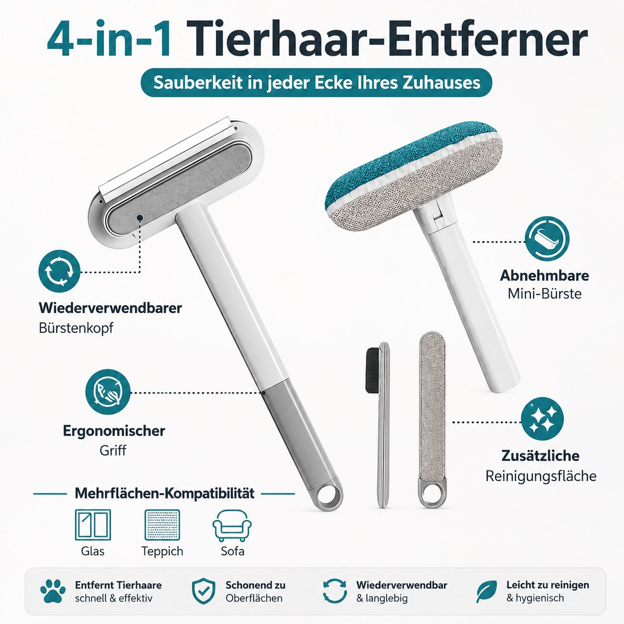 Tierhaarentferner mit langem Griff – Fusselbürste